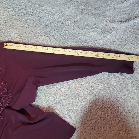 Dress Barn Women's Vintage Burgandy Embroidered Long Sleeve Button Up Blouse - Picture 7 of 10